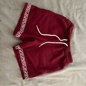 Burgundy Shorts with White Greek Key Trim